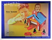 FIRE HOUSE dreidimensionales Aufbaupuzzle mit Metall-Fahrzeugen, Parker Brothers / USA, 1961