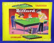 Originalgrafik einer Tischspiel Schachtel Titelbild BILLARD KEGELSPIEL, Nürburg-Spiele, ca.1965