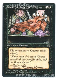 MAGIC THE GATHERING vom Illustrator signierte Einzelkarte EINHORNSCHLACHTFEST aus HEIMATLÄNDER Edition Deutsch, Wizard of the Coast, 1995