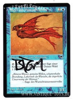 MAGIC THE GATHERING vom Illustrator Brom signierte Einzelkarte JÄGER IM WURZELWASSER aus STURMWIND Edition Deutsch, Wizard of the Coast, 1997