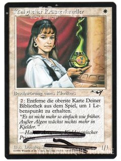 MAGIC THE GATHERING vom Illustrator Douglas Shuler signierte Einzelkarte KÖNIGLICHER KRÄUTERKUNDLER aus ALLIANZEN Edition Deutsch, Wizard of the Coast, 1996