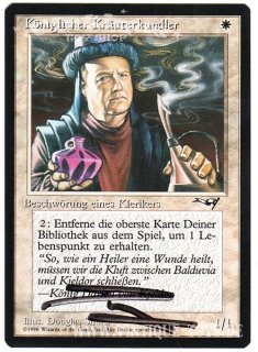 MAGIC THE GATHERING vom Illustrator Douglas Shuler signierte Einzelkarte KÖNIGLICHER KRÄUTERKUNDLER aus ALLIANZEN Edition Deutsch, Wizard of the Coast, 1996