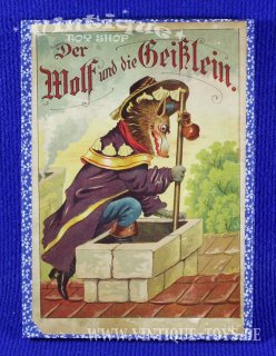 Altes Holz-Puzzle DER WOLF UND DIE GEISSLEIN, ohne Herstellerangabe, ca.1915