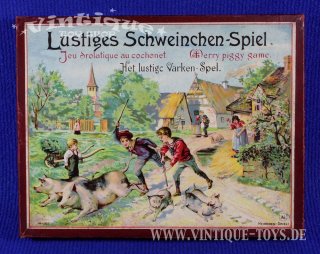 LUSTIGES SCHWEINCHEN-SPIEL mit Zinnfiguren, AK (Abel-Klinger) Heimchen-Spiel, ca.1915