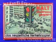HALT DIE STRASSE GESPERRT Das neuzeitliche Verkehrsspiel mit Zinn-Figuren, J.F.S.M. (Jos. Friedrich Schmidt, München), ca.1950
