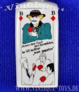 PORZELLANKRUG ohne Inhalt mit SKAT Kartenspiel Motiven, Schwarzwälder Edelbranntweinbrennerei Weisenbach / Kappelrodeck, ca.1980