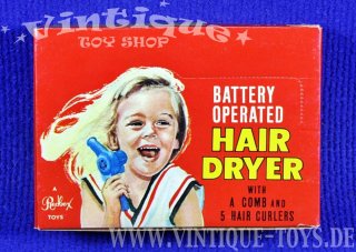 Batteriebetriebener HAARTROCKNER / HAIRDRYER für Kinder in OVP, Redbox Toys / Hongkong, ca.1975