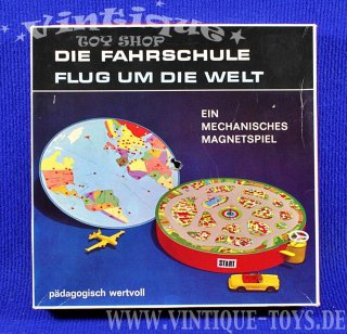 Köhler DIE FAHRSCHULE und FLUG UM DIE WELT mechanisches Magnetspiel mit OVP, GKN (Georg Köhler Nürnberg), ca.1970