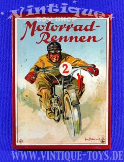 MOTORRAD-RENNEN mit Zinnfiguren, Hausser OMHL (Otto und Max Hausser Ludwigsburg), ca.1925