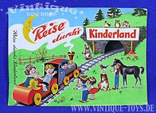 Originalgrafik einer Brettspiel Schachtel Titelbild REISE DURCHS KINDERLAND Unikat, Nürburg-Spiele, ca.1965