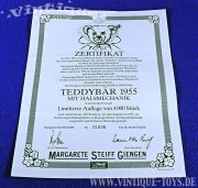 Steiff TEDDYBÄR MIT HALSMECHANIK 1955 Replica mit Zertifikat in OVP, 1991