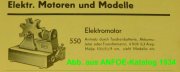 ELEKTROMOTOR für Metallbaukasten-Modelle, ANFOE (TRIX-Fabrik) Vereinigte Spielwarenfabriken Andreas Förtner & J.Haffners Nachf. GmbH / Nürnberg, ca.1934