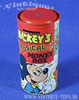 Bunte BLECH-SPARDOSE MICKEYS MUSICAL MONEY BOX mit Walt Disney© Motiven, Green Monk Combex, Darfield (England), ca.1960