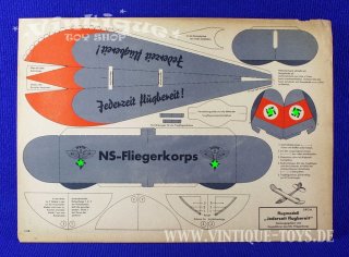 Bastelbogen für ein Flugmodell JEDERZEIT FLUGBEREIT!, NSFK (NS Fliegerkorps), ca.1938